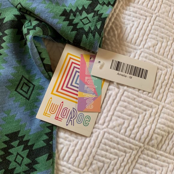 LuLaRoe Medium Amelia - Blue and Green Aztec pattern - NWT - Picture 4 of 4
